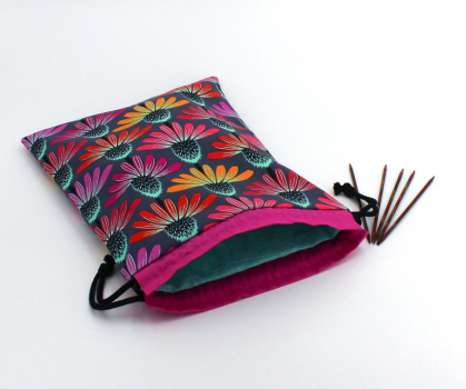 Projektbeutel / Handarbeitsbeutel mit Kordel Echinacea